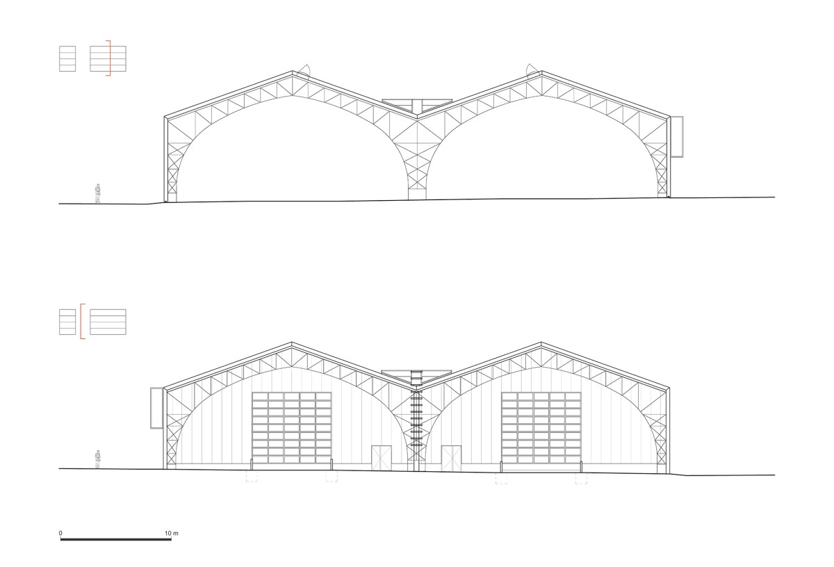 Une nouvelle morphologie <br>pour la Pointe de l’Escaut hal_tvx_arc_impression-i-b16_a3-pignon-ouest-coupe